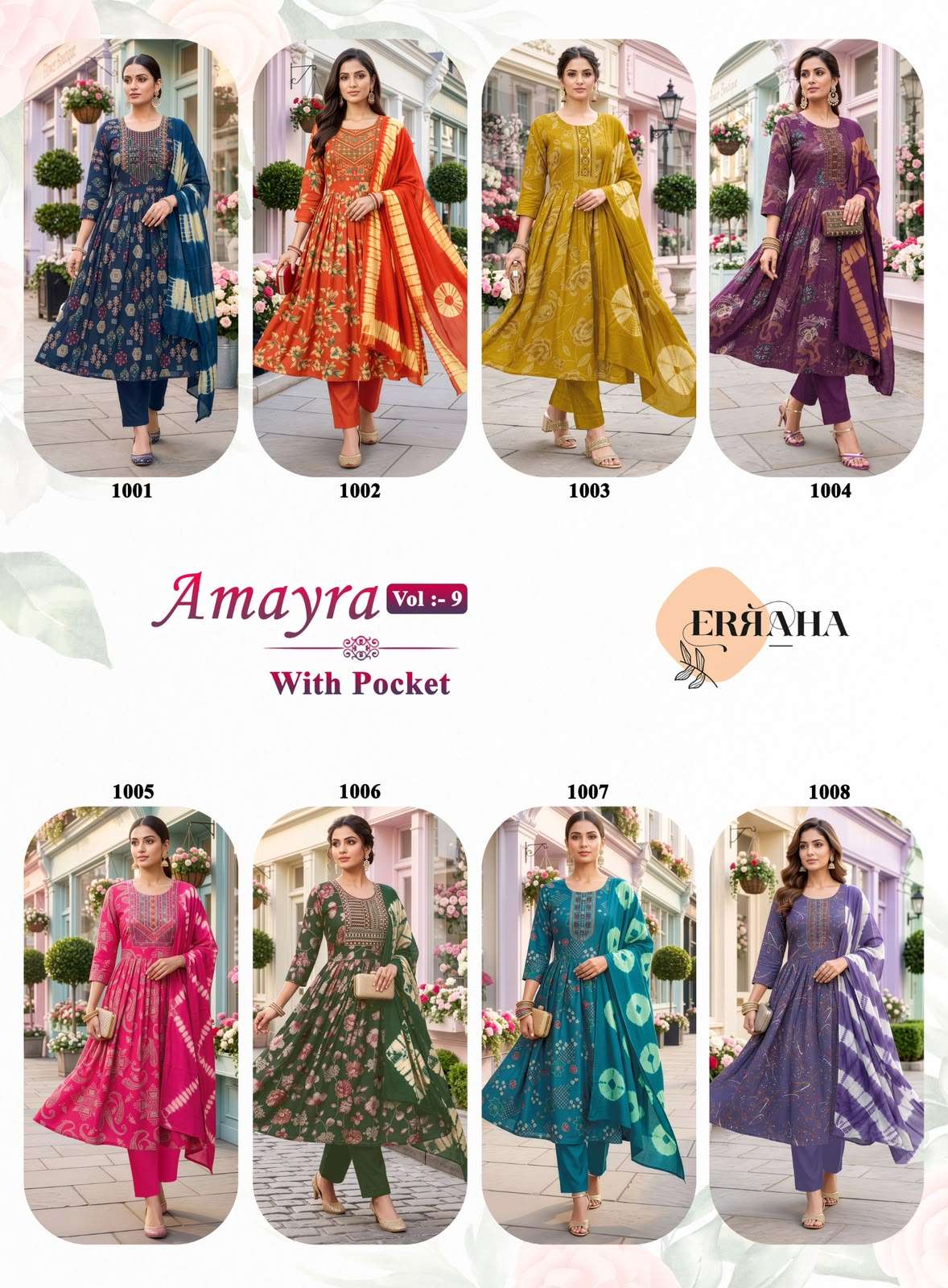 ERRAHA AMAYRA VOL 9 FOIL PRINT UMBRELLA CUT CATALOGUE ANARKALI SUIT PARTYWEAR SHOP 